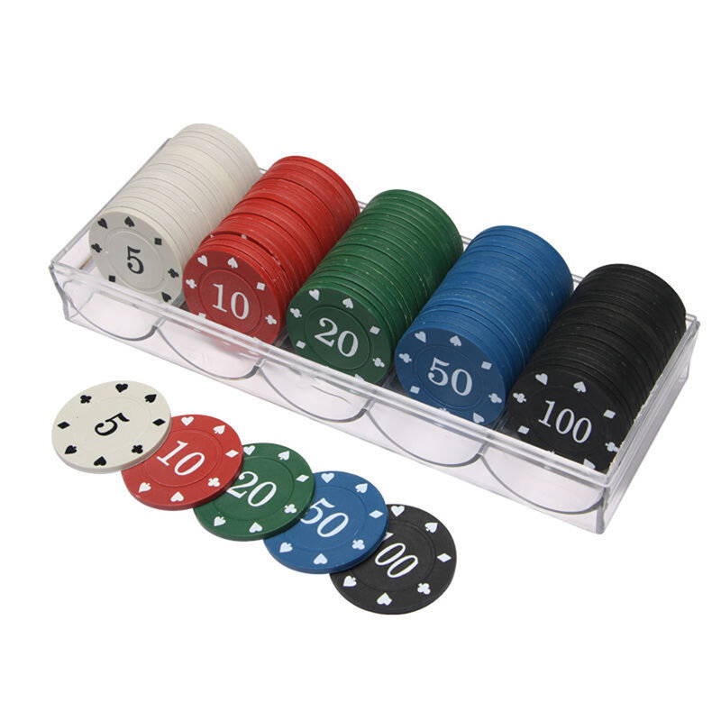 100 szt. Zestaw żetonów do pokera Texas Hold'em Blackjack gra karciana profesjonalny Chip z obudowa z tworzywa sztucznego