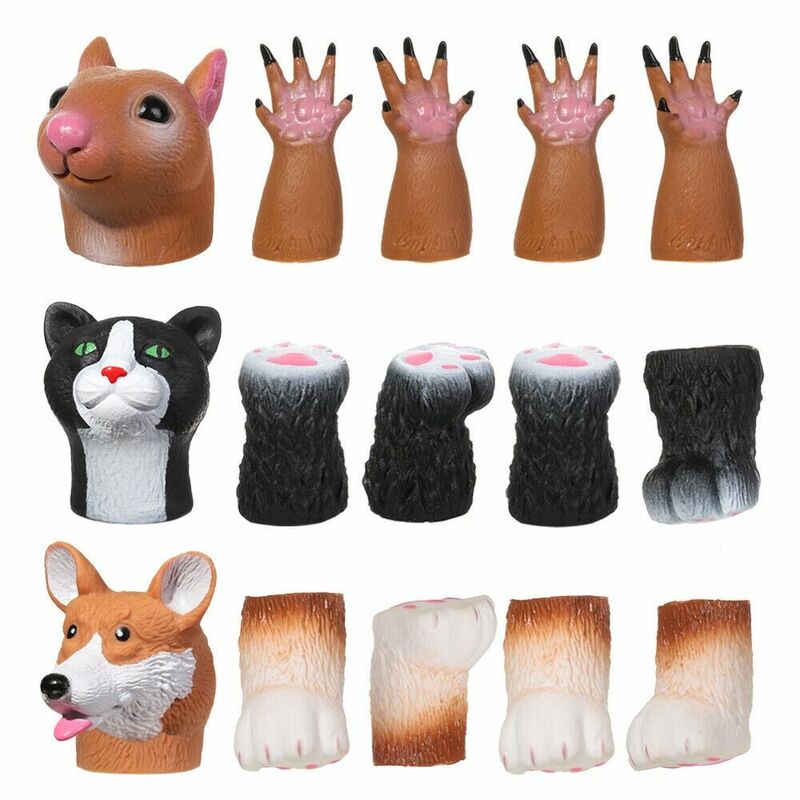 Animal cabeça forma dedo mão fantoche, vários estilos, desempenho do jardim de infância, bonecas, esquilo, gato animal luvas