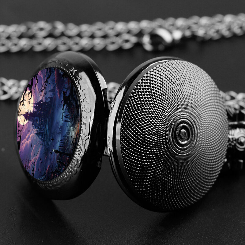 Kreative coole Mond Quarz Taschenuhr für Frauen Männer schwarze Halskette, einzigartige Anhänger Uhr Kette Uhr Geschenk zubehör