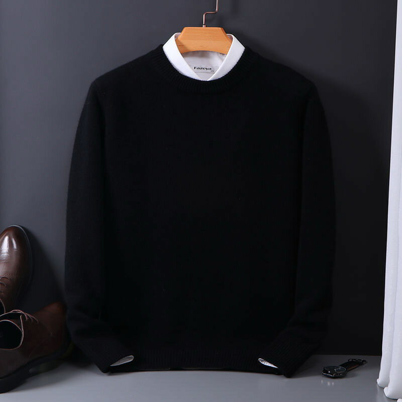 Suéter de cachemira con cuello redondo para hombre, jerseys sueltos de gran tamaño, M-5XL, parte inferior de punto, camisa informal coreana, otoño e invierno, nuevo