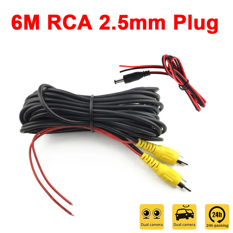 Kabel Video colokan 2.5mm RCA 6M, kawat ekstensi AV dengan adaptor kabel daya ADC untuk kamera spion mobil kamera cadangan