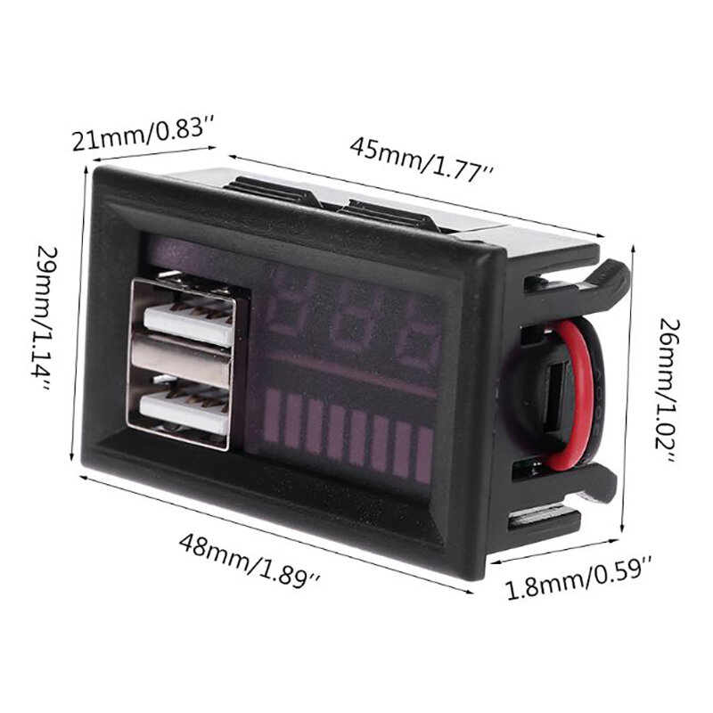 Panel Meter tegangan baterai Digital 12V Voltmeter untuk mobil motor USB 5V 2A
