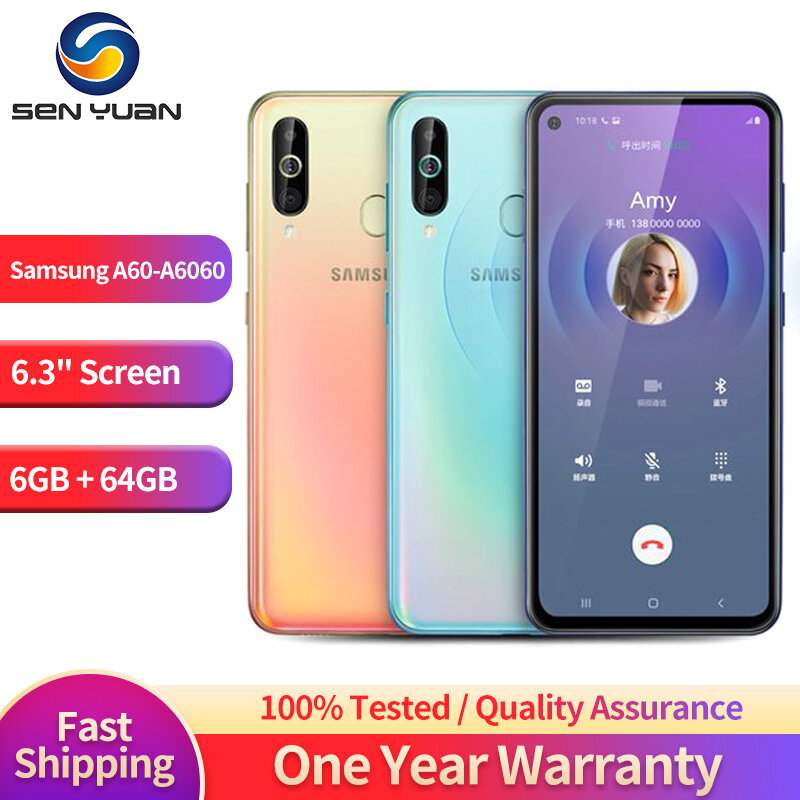 Ponsel Samsung Galaxy A60 A6060 4G SIM Ganda RAM 6.3 ''6GB ROM 64GB Ponsel 32MP + 16MP Ponsel 4K Video NFC Android