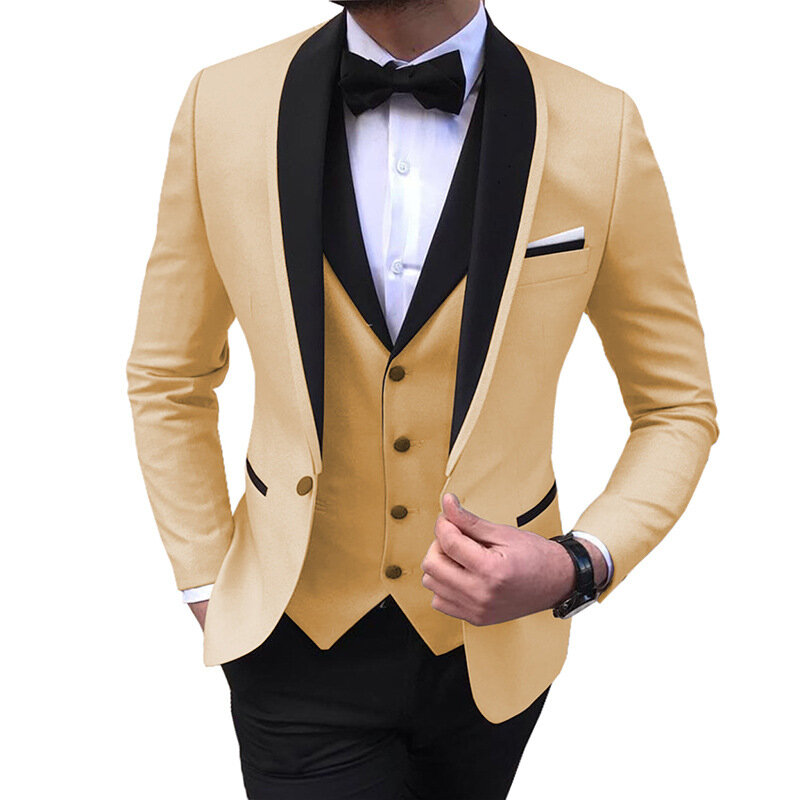 Herren anzug 3 Stück schlank mit schwarzem Revers Universal Daily Casual Split geeignet für Hochzeits bankett Set Jacke Weste mit Hose