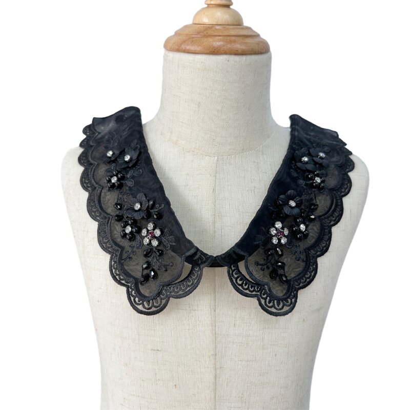 Women Collar Rhinestones Lapel Collar Encrusted Beads Lapel Ancient Art Collar Sweet Girls Lapel Decorative Shawl