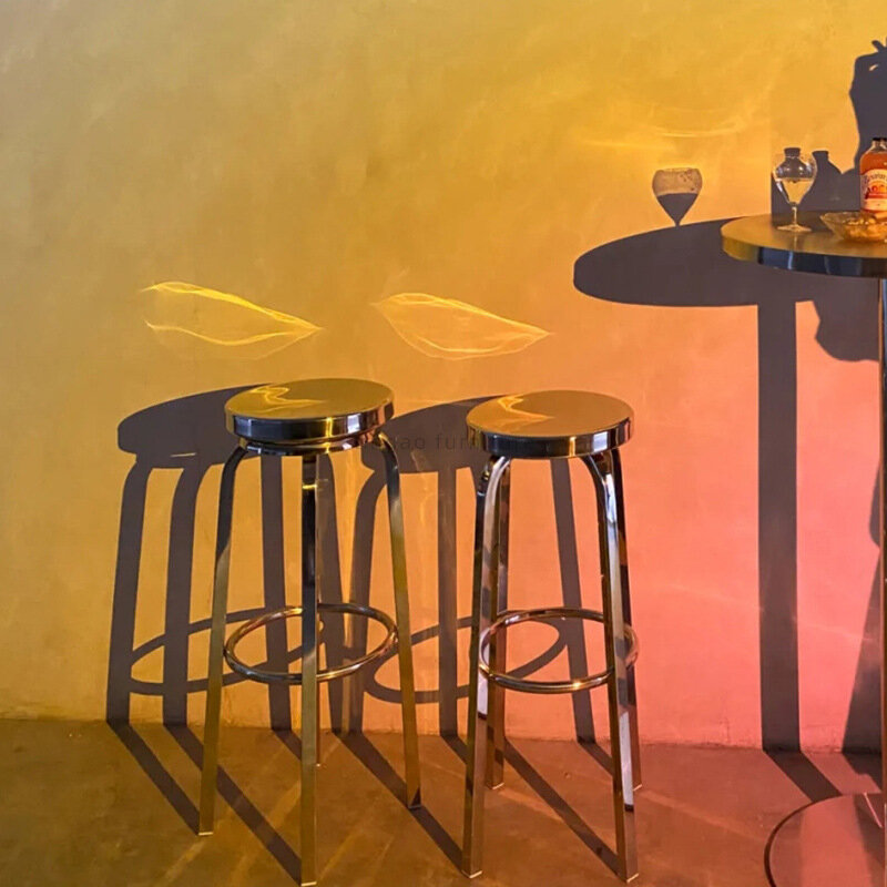 Silla sólida de Metal de acero inoxidable, taburete alto redondo de lujo moderno, sillas de Bar y restaurante, Interior, diseño creativo, silla decorativa