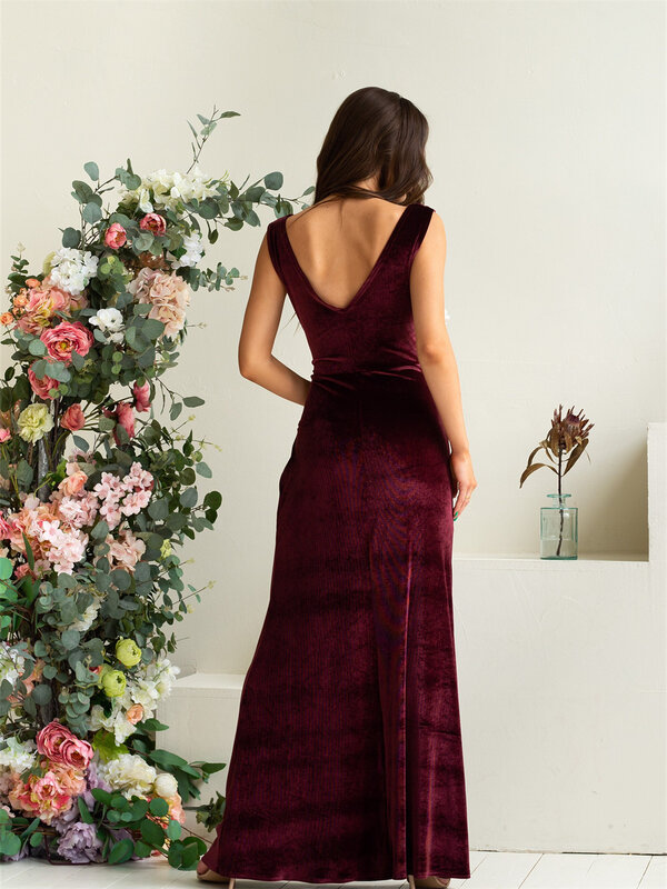 섹시한 딥 브이넥 A 라인 무도회 드레스, 2024 심플한 민소매 이브닝 드레스, 클래식 바닥 길이 가운