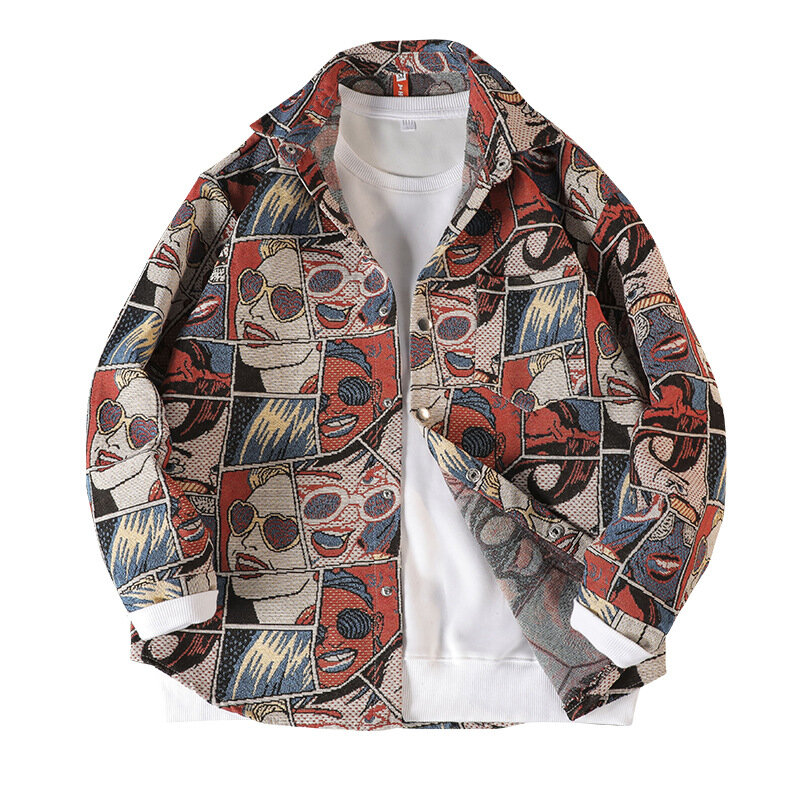 Новая Осенняя вязаная жаккардовая рубашка с длинным рукавом Корейская версия модная мужская деловая дорожная Высококачественная Свободная куртка с лацканами
