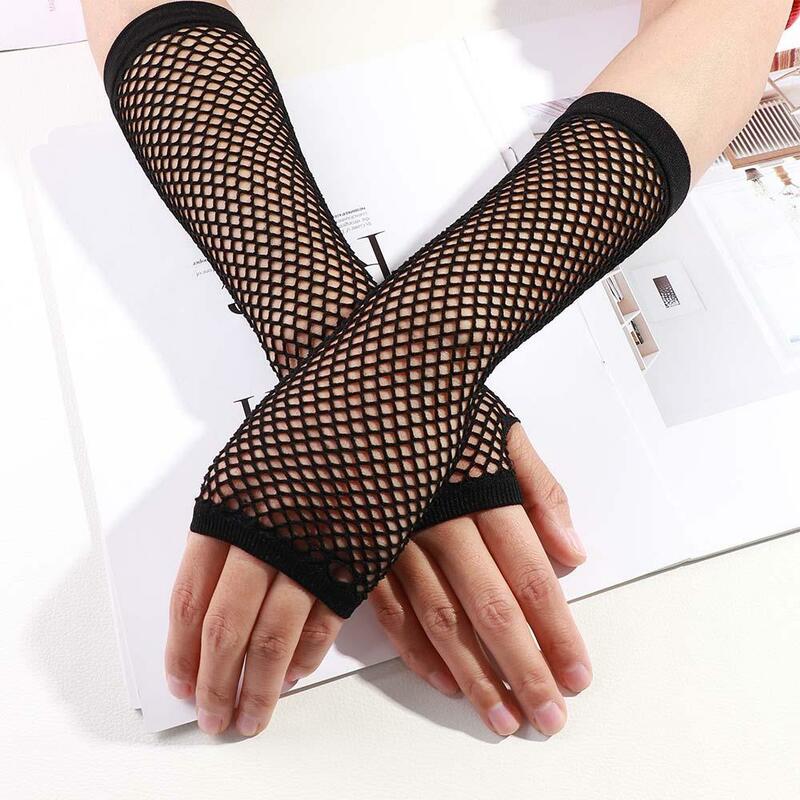 Женская сетчатая рыболовная сеть Goth для ночного клуба длинные перчатки без пальцев перчатки в стиле панк сетчатые перчатки