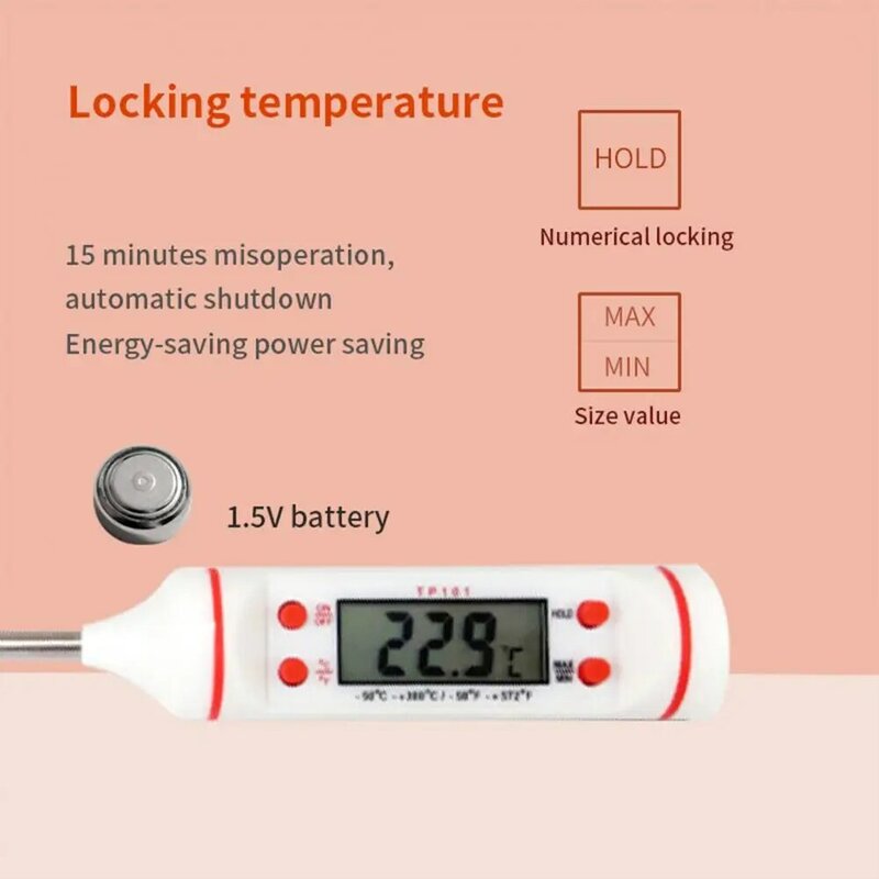 Sensor Suhu Termometer Minyak Sensitif Tepat Tampilan LCD Baja Tahan Karat Pengukur Suhu Daging untuk Rumah