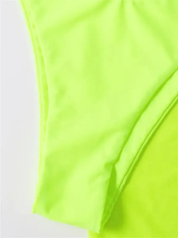 Sexy Neon verde manica lunga 4 pezzi bikini Set donna Mesh Cover-up gonna a pieghe costume da bagno vedere attraverso costume da bagno costumi da bagno