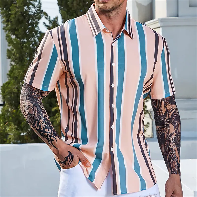 Hawaii Hemden für Männer Sommer lässig gestreiften Druck Hemd Kurzarm übergroße Straße Herren Designer Kleidung Camisas de Hombre