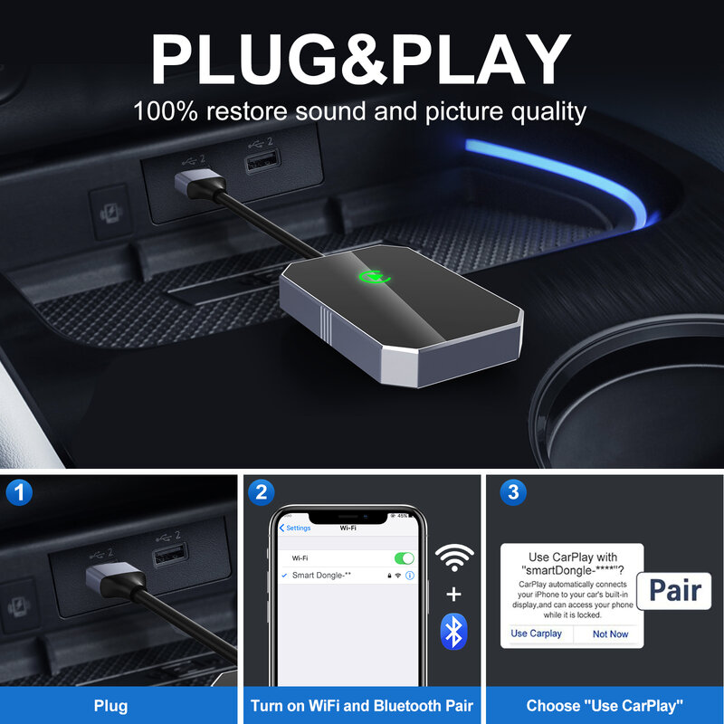 Wireless Carplay Android Auto Wireless Adapter Smart Mini Box Plug & Play WLAN schnell verbinden Universal für Nissan Hyundai Kia