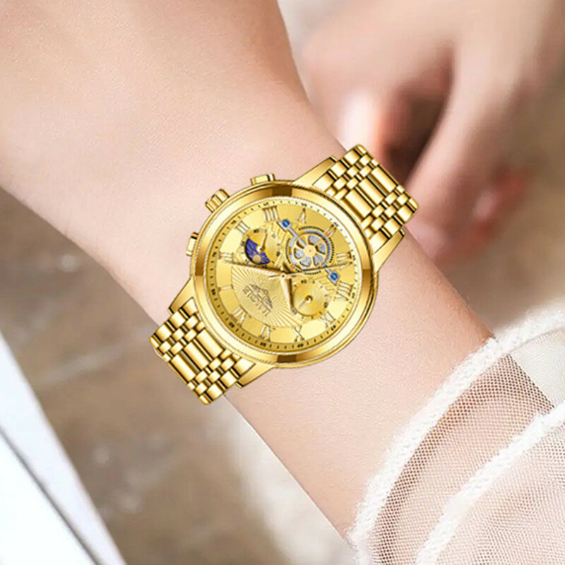 New LIGE Ladies Wristwatch Luxury Waterproof Luminous  Gold Watch For Women Dress Stainless Steel Quartz Women's Watches+Box