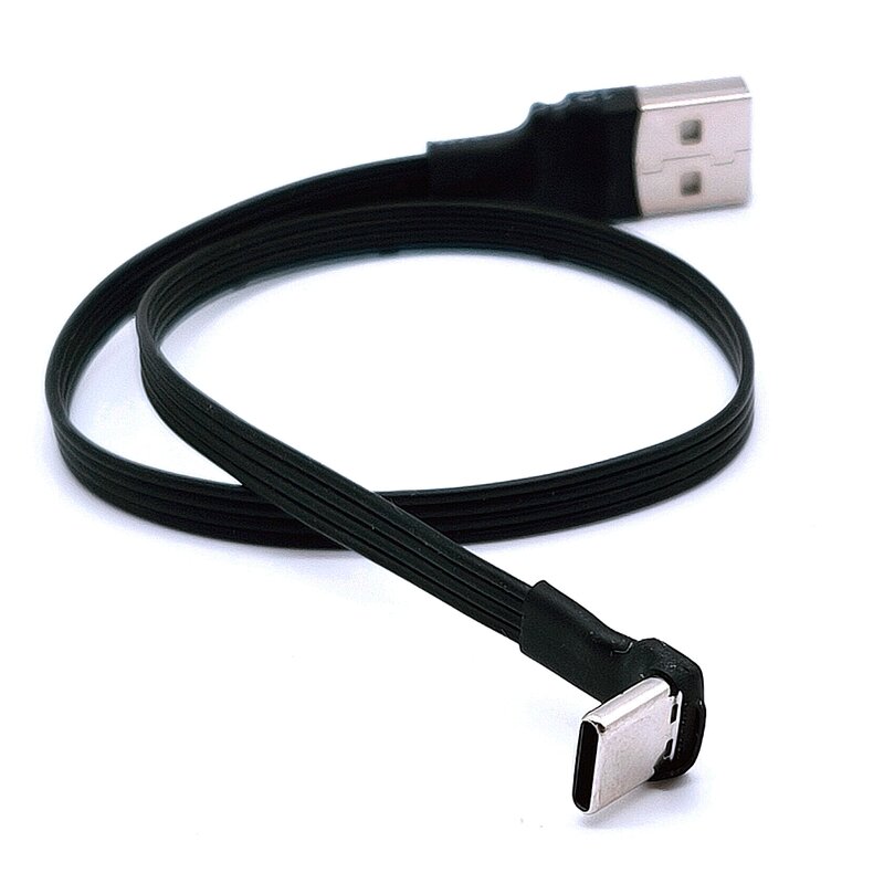 USB-C Tipe C pria, 1M 2M 3M 5CM Tipe c Male UP Down siku 90 derajat ke USB 2.0 Male kabel Data USB tipe-c kabel datar 0.1m/0.2m/0.5m