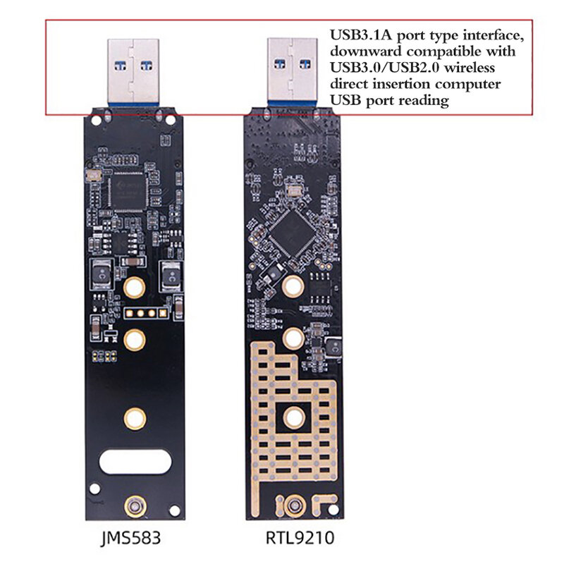 M.2 Ke USB 3.1 Adaptor SSD M.2 NVME PCIe SATA Protokol Ganda RTL9210B Papan SSD untuk 2230 2242 2260 2280 NVME SATA M.2 Adaptor SSD