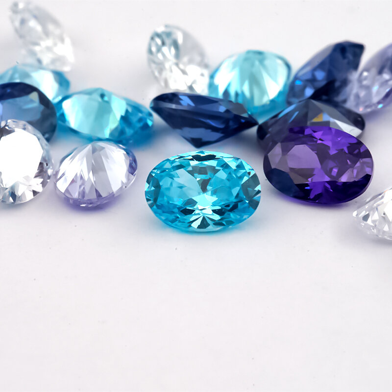 3x5-10x12mm Oval CZ Stones White Lavender Violet Tanzanite SeaBlue 5 Mix Colors Loose Cubic Zirconia Stone for Jewelry Making