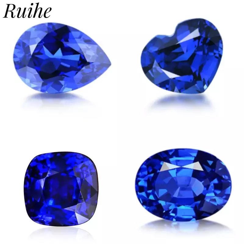 Ruihe Lab Grown Royal Blue Sapphire Loose gema personalizada para anillos, pendientes, collares, fabricación de pulseras
