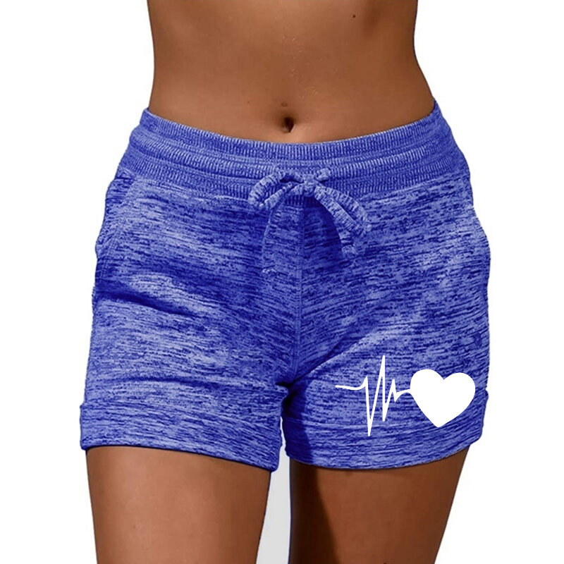 Women's Fashion Soft Casual Shorts Pockets Drawstring Sport Stretchy Short Elastic Waist Sweet Print Yoga Running Plus Size Pant