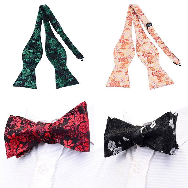 Fashion Red Black Green Yellow Silk Self-knotted Floral Bowtie for Man Party Business Office Wedding Gift Accessories Bowknot