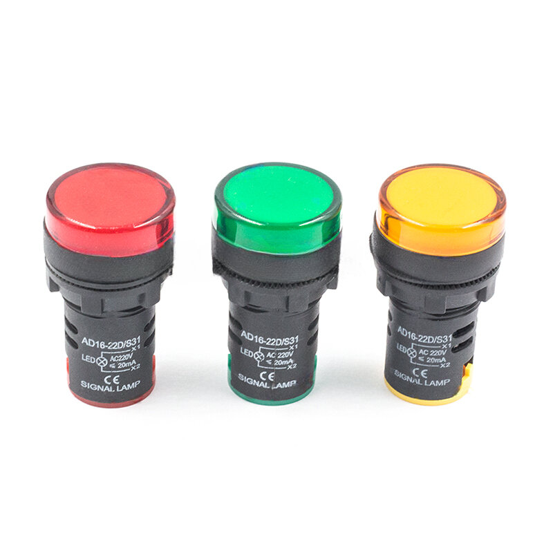 パイロットシグナルLEDパネルマウント電源インジケーター,5個セット,22mm, AD16-22, AD16-22D s,220v,赤,緑,黄,1個