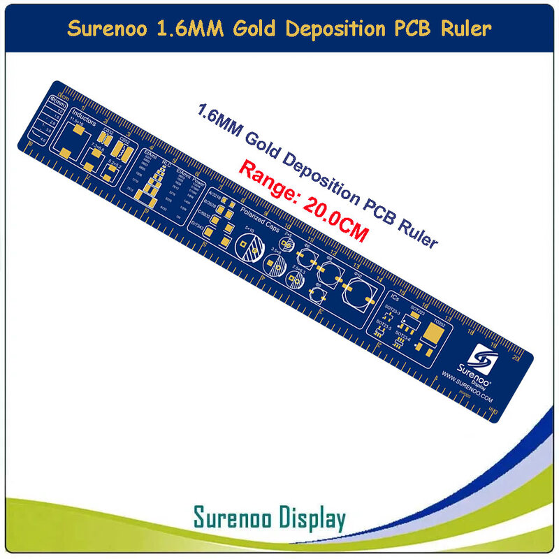 Surenoo-PCB Gold Deposition Process Ruler, PCBA azul, display personalizado para projeto de engenheiro, 1,6mm, 20cm