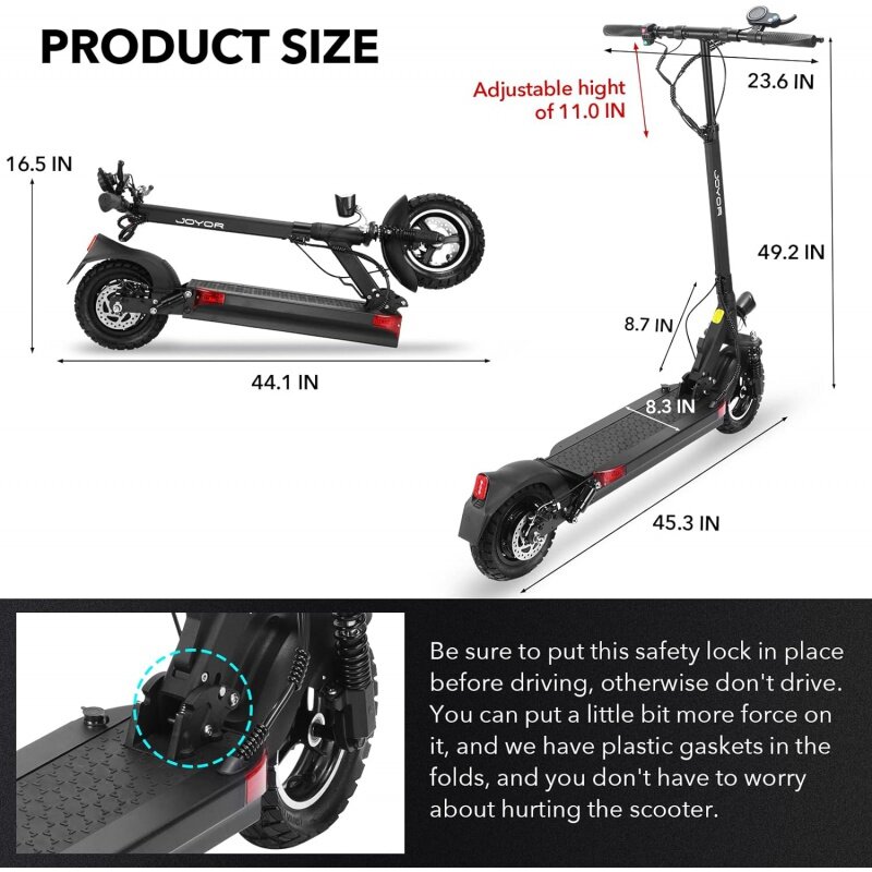 Scooter elétrico dobrável para adultos, longo alcance, suspensão dupla, pneus off-road, 31 MPH, 43,5-56 milhas, 10 polegadas