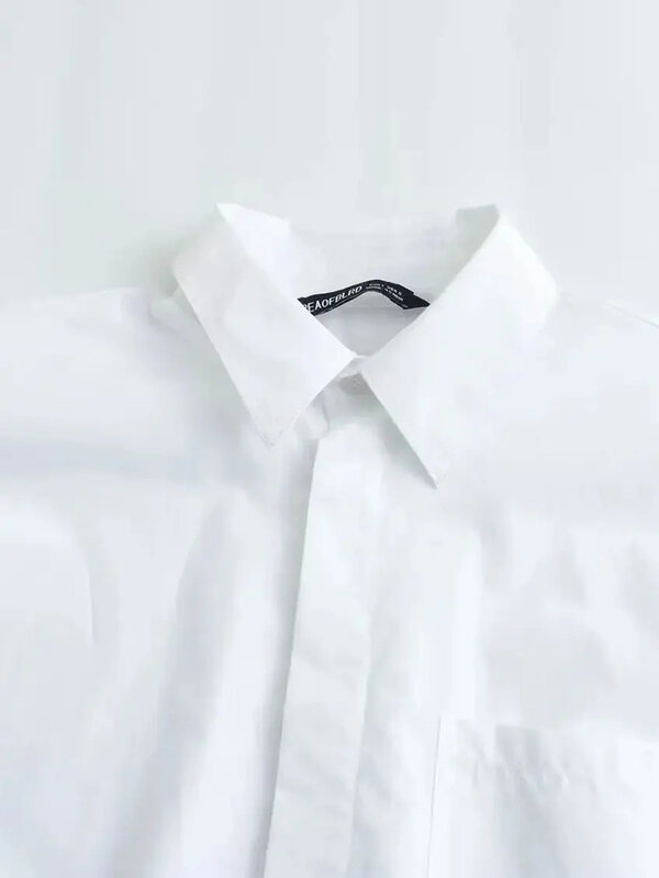 Camisa corta de popelina de estilo Retro para mujer, Top informal con solapa, manga corta, bolsillo, botón frontal, rayas versátiles coreanas