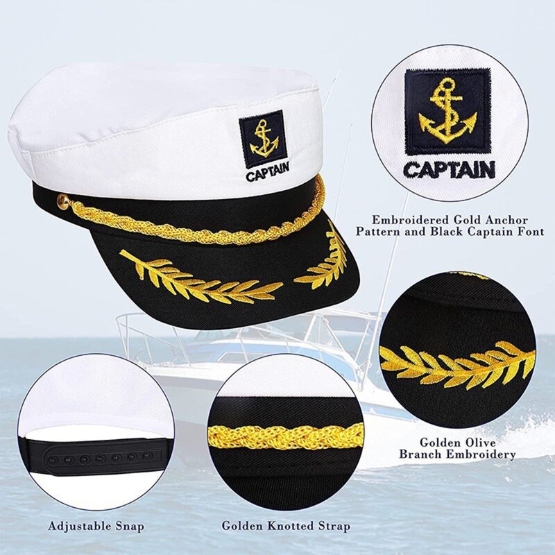 M2ea chapéu de marinheiro chapéu de marinheiro capitão marinheiro capitão traje dos homens marinha chapéu de barco ajustável chapéu da marinha para adulto do miúdo