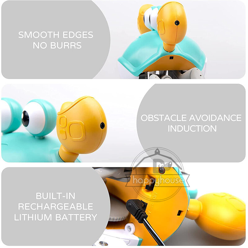 Детская игрушка-краб для ползания с светодиодный кой светильник кой, музыкальные игрушки для малышей, автоматически предотвращающие препятствия, интерактивные игрушки для детей