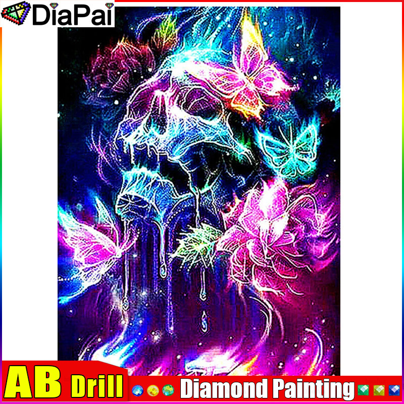 DIAPAI AB Full Diamond Embroidery "Skeleton Butterfly" Diamond Painting Cross Stitch Patterns Rhinestone Unfinished Home Decor