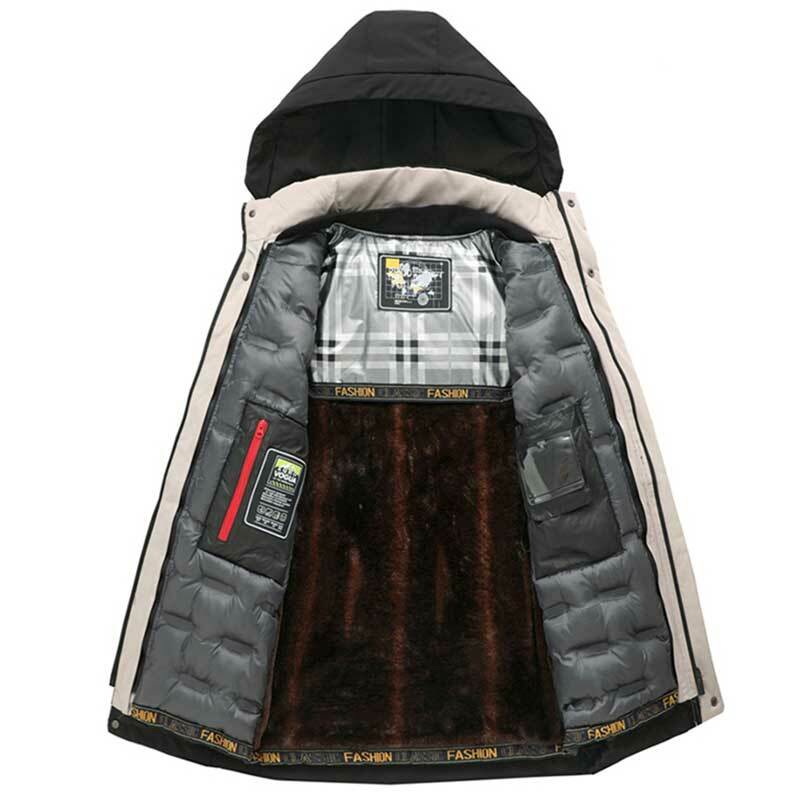 Parkas Winter Men Plush Thick Warm Heat Accumulation Windproof Wear Resistant High Quality Cotton Jackets Detachable Hat Male