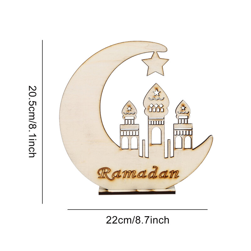 2022 Eid Mubarak Moon Lamps Wooden Star Moon LED Lights Islamic Muslims Party Supplies Ramadan Table Decorations for Home