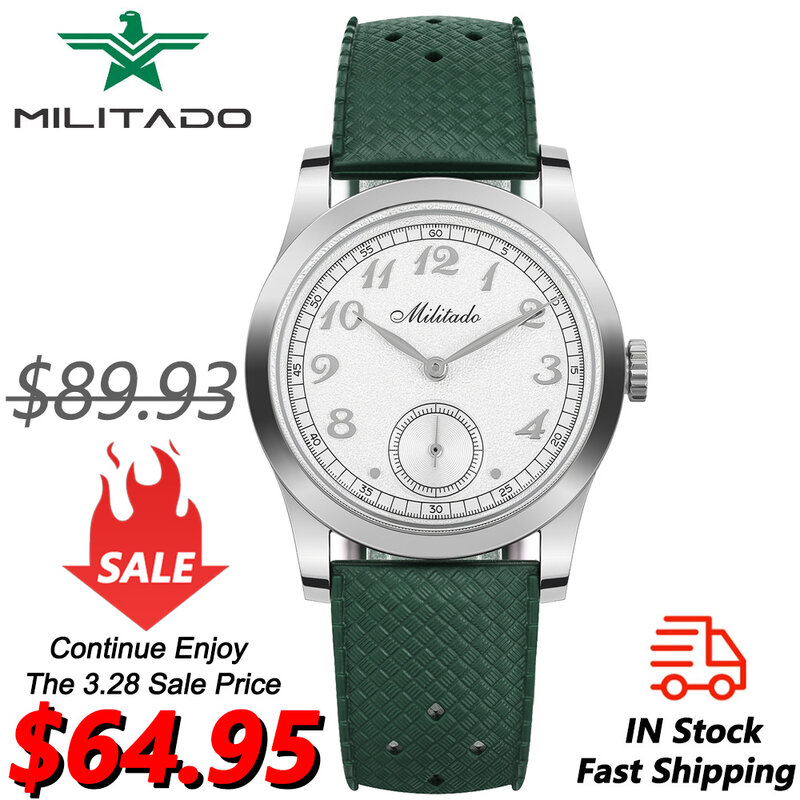 Militado ML01 쿼츠 시계, VD78 무브먼트, 100m 방수 비즈니스 손목시계, 돔형 하드렉스 크리스탈 스테인리스 스틸 시계