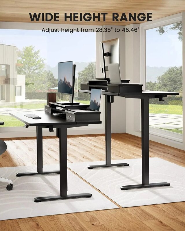 ErGear-meja berdiri elektrik dengan laci ganda, 55x28 inci, tinggi dapat disesuaikan, duduk berdiri, rumah dan kantor