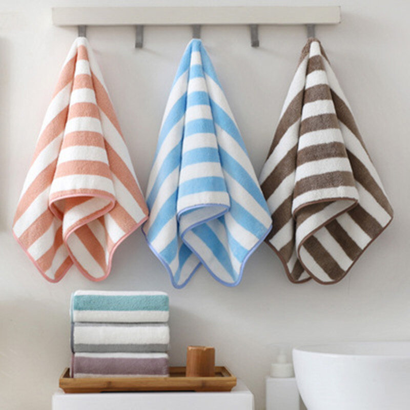 35x75cm Bath Towel Coral Fleece Microfiber Striped Adult Household Textiles Bathroom Soft Woman Sauna  Spa Absorbent Towel