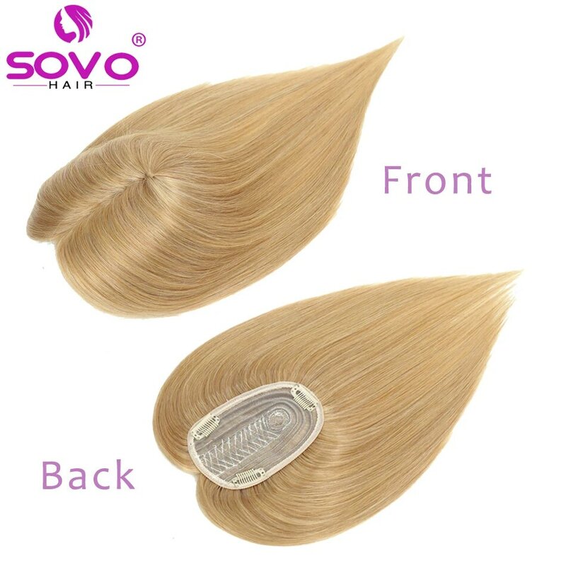 SOVO Women's Hair Topper with Clips 100% Remy Human Hair Toppers for Thin Hair Natural Color Clip In One Piece Hair Extensions
