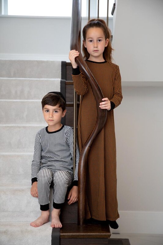 어린이용 깅엄 로브 잠옷 롬퍼, 2023 가을 겨울 신상