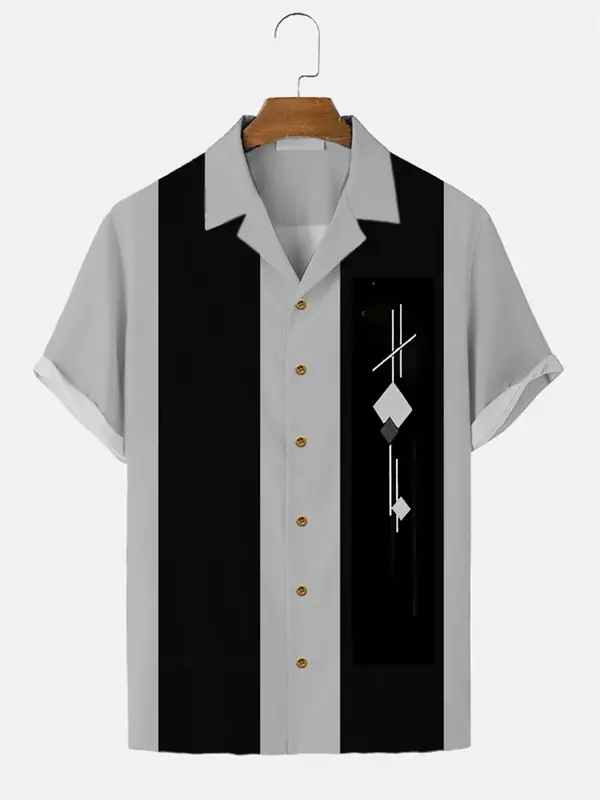 Рубашка мужская с короткими рукавами, простая повседневная свободная дышащая футболка в полоску, на пуговицах, в гавайском стиле, европейские размеры, на лето