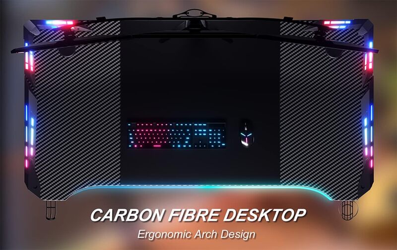 Gaming-Schreibtisch 55 Zoll ergonomischer Gamer Workstation Gamer Carbon faser oberfläche großer Computer tisch mit Getränke halter und Kopfhörer haken