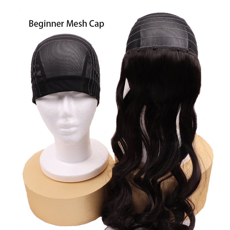 Topi Wig dengan sabuk untuk membuat Wig jala topi kubah tanpa lem topi jala dengan garis untuk pemula Hairnet untuk membuat 4*4 13*4 Wig renda