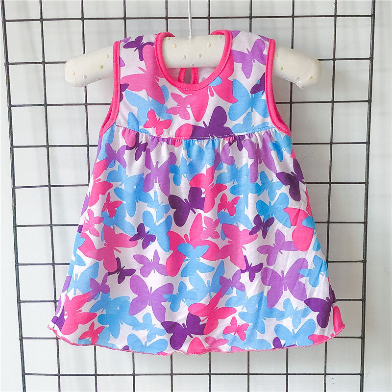 Gaun Musim Panas Bayi Perempuan 0-2 Tahun, Pakaian Anak-anak Cetak Bunga Katun