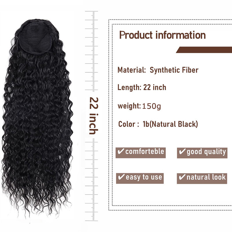 Clipe marrom escuro em extensões de cabelo, ondulado encaracolado sintético Hairpieces, natural e macio, grosso cabelo duplo, 22 ", 6pcs