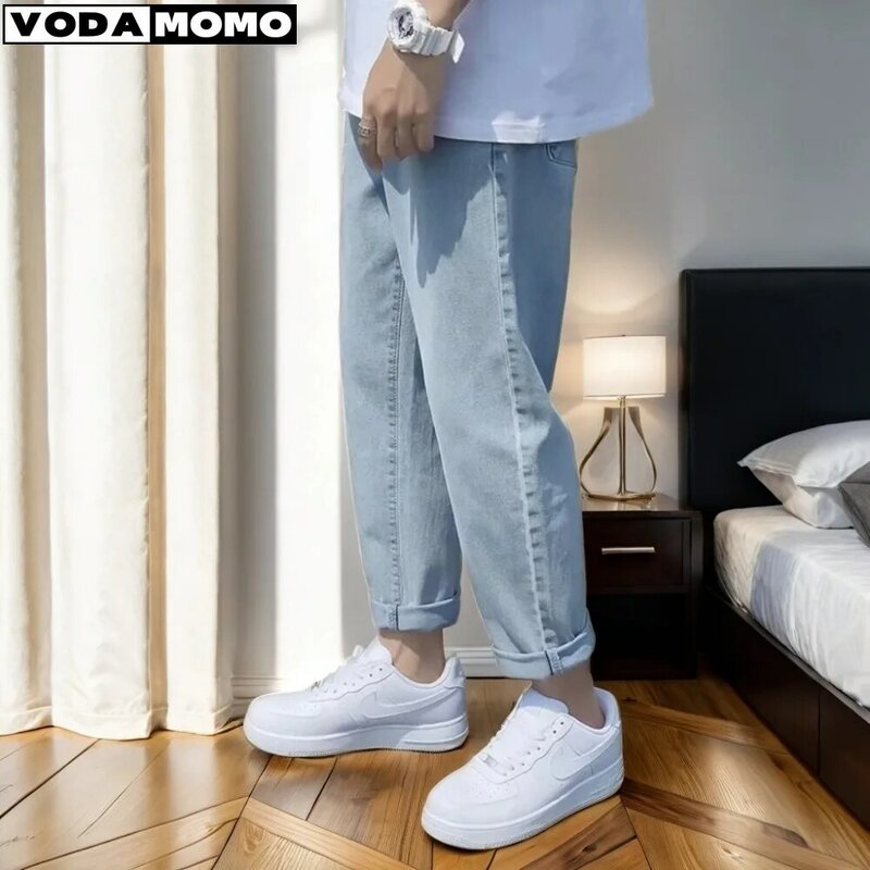 Летние Новые свободные мужские дизайнерские простые высококачественные уютные универсальные повседневные Прямые джинсовые брюки для студентов