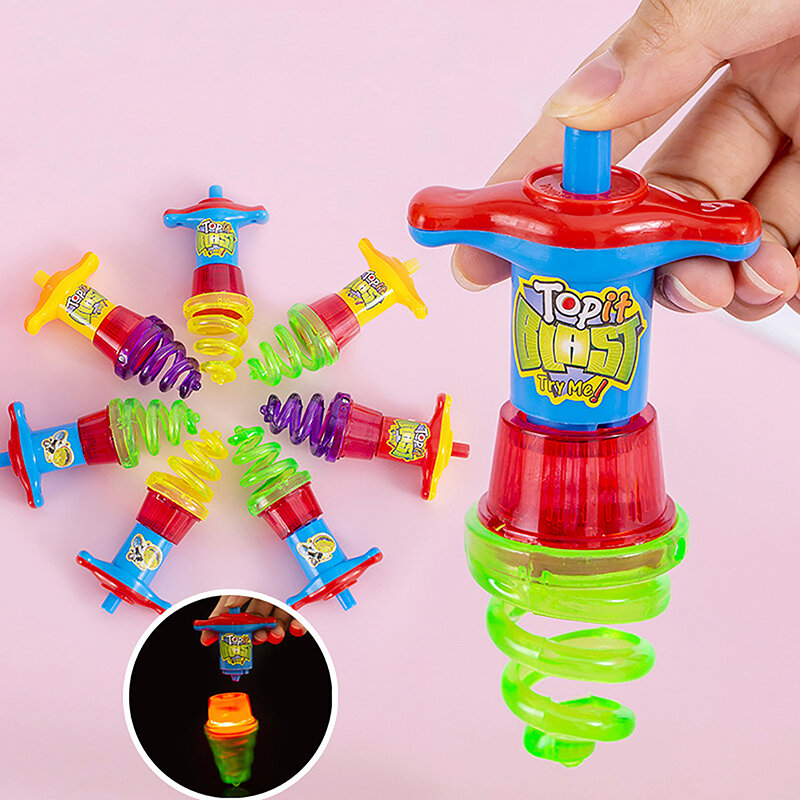 Innovative And Practical Large Spring Gyro Luminous Toy Flashing Ground Gyroscope  Prop With Launcher Children Gifts