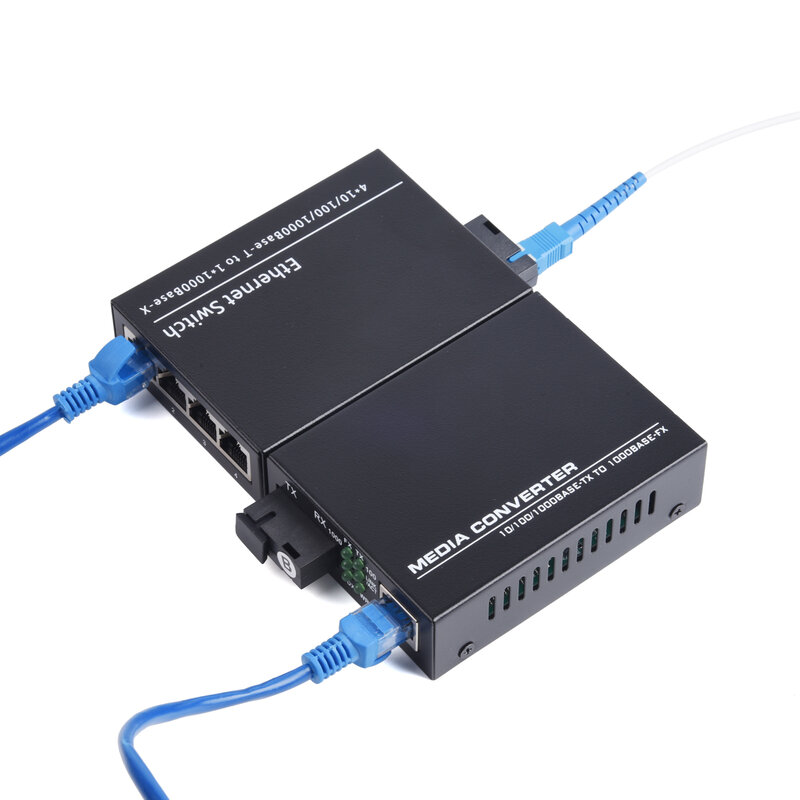 Convertitore multimediale in fibra ottica da 1 paio da 100M 10/100Mbps Single Mode da 1 fibra a 4 porte RJ45 UPC/APC SC con filo in fibra esterna