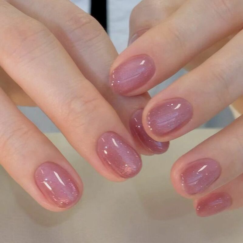 24 stücke kurze runde falsche Nägel Französisch rosa Katzenauge gefälschte Nägel volle Abdeckung abnehmbare Presse auf Nägel Nagels pitzen