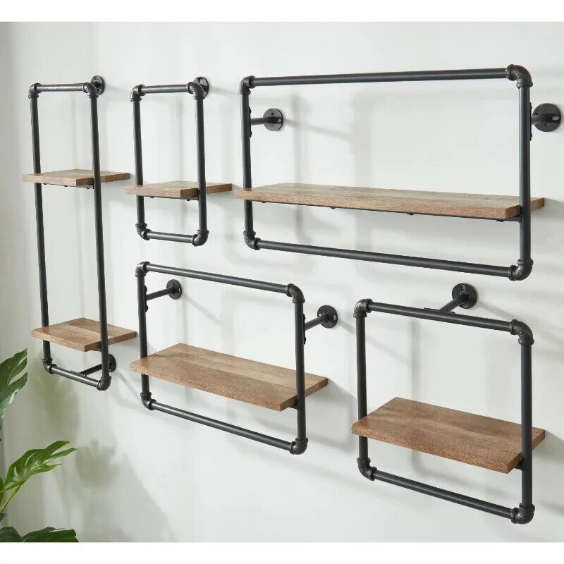 Furniture of America Metal and Wood Floating Shelves C, 21"L x 7.25"W x 16.25"H, Black