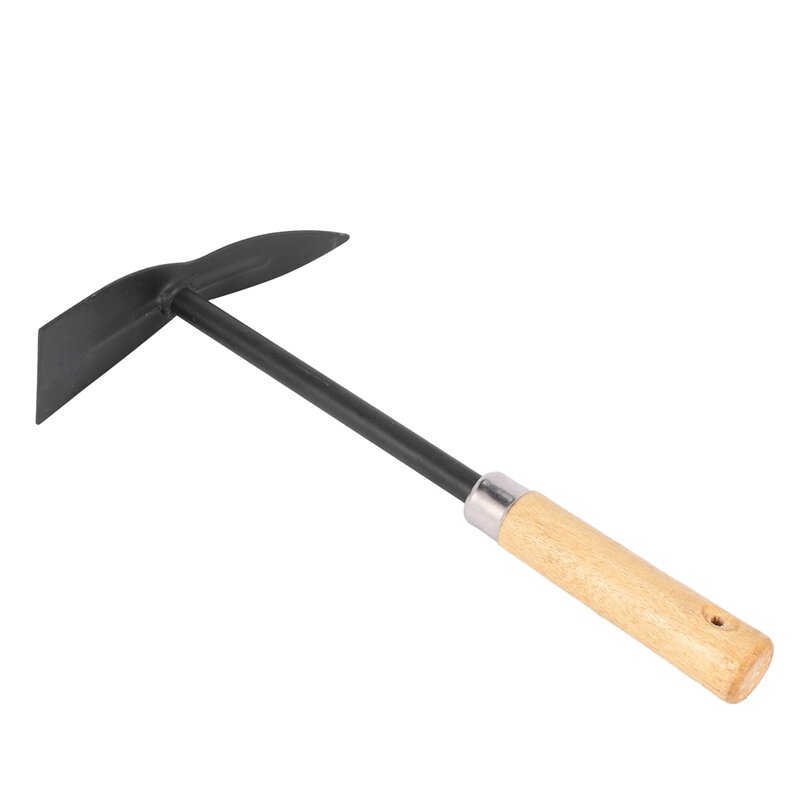2X Wooden Handle Metal Hand Garden Tool Digging Hoe,Black