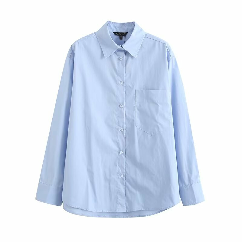 Women's 2023 Fashion Loose Casual Pocket Decoration Long Blouses Retro Long-sleeved Button Blouses Chic Tops.